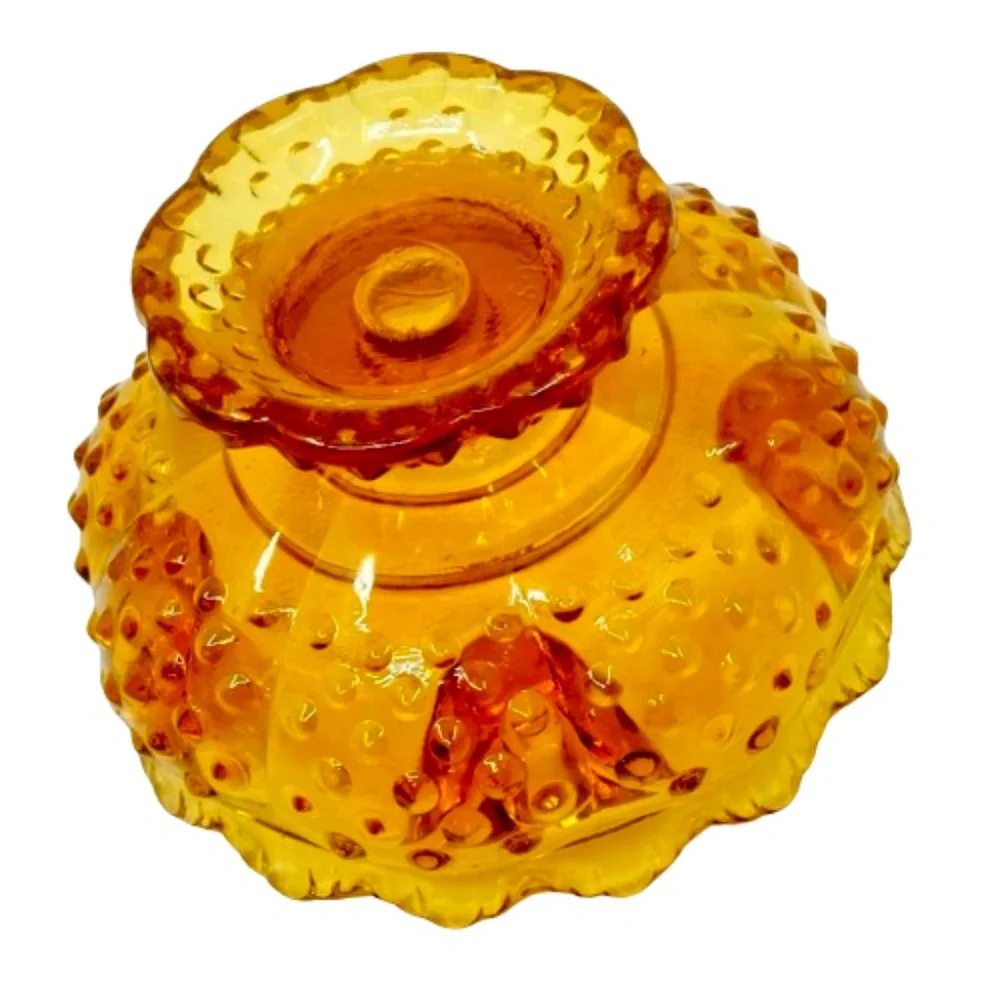 VINTAGE 60s~FENTON Art Glass Footed Candle Holder Colonial Amber Hobnail~SIGNED